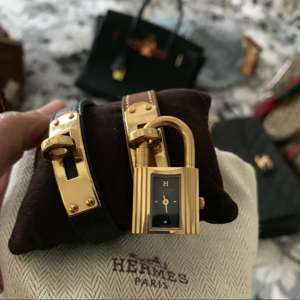 Hermes Kelly Watch with Black and Brown Straps